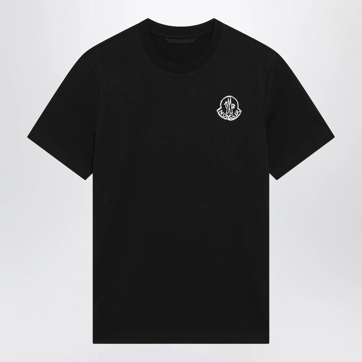 Moncler - Black Cotton Jersey T-Shirt with Logo Patch Brand S