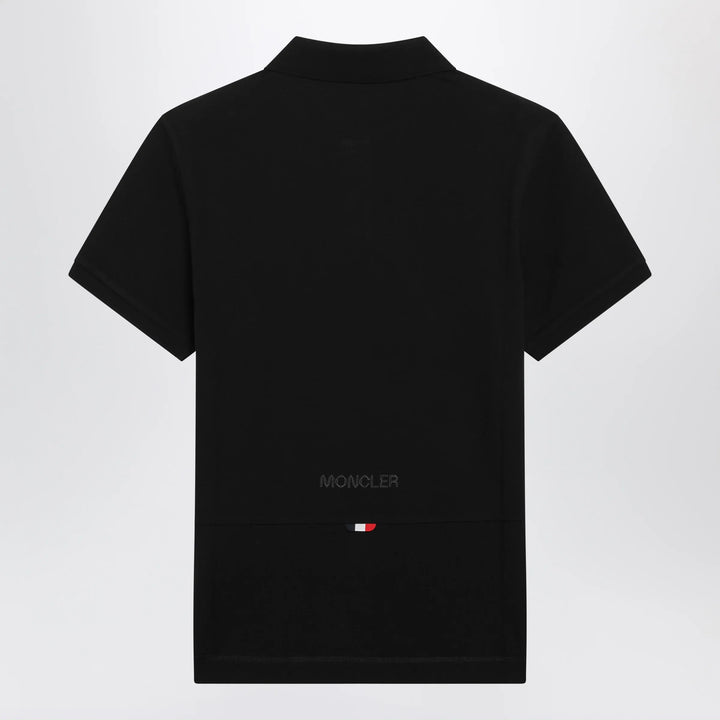 Moncler - Black cotton piqué polo shirt with logo patch Brand