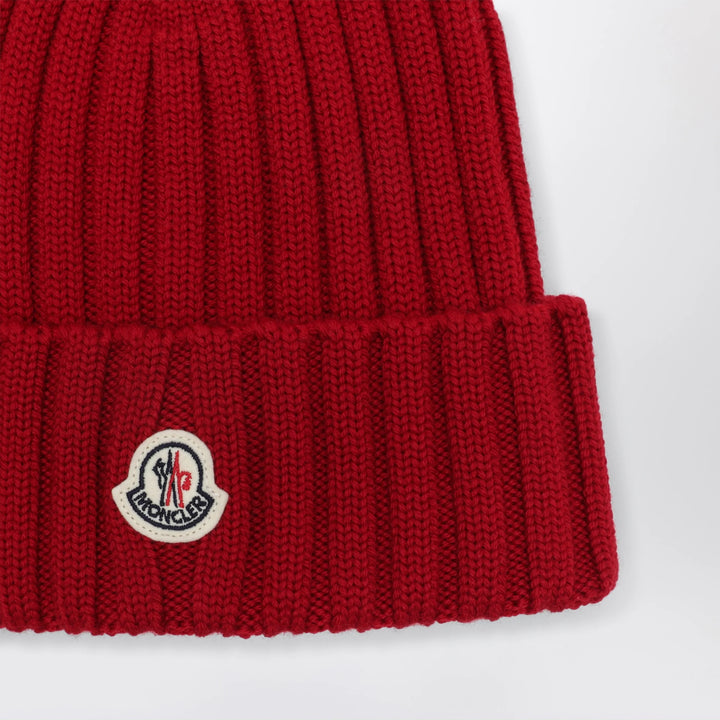 Moncler - Cable-knit wool beanie with logo in burgundy Brand U