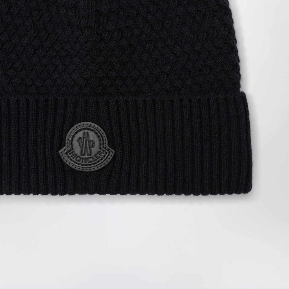 Moncler - Navy blue wool beanie with logo patch Brand U