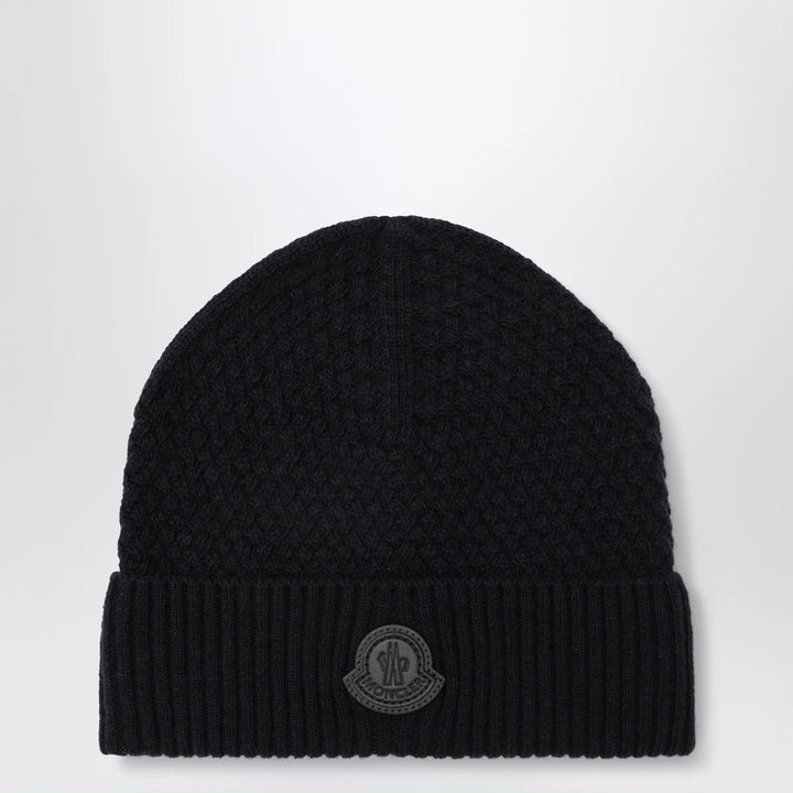 Moncler - Navy blue wool beanie with logo patch Brand U