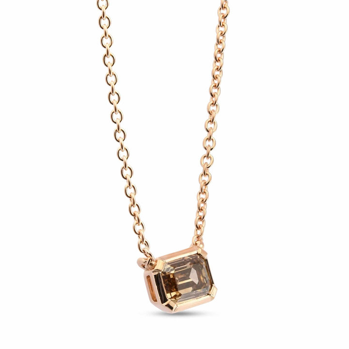 LEIBISH 0.64ct Fancy Brown Emerald-Cut Diamond Bezel Pendant Brand Necklace
