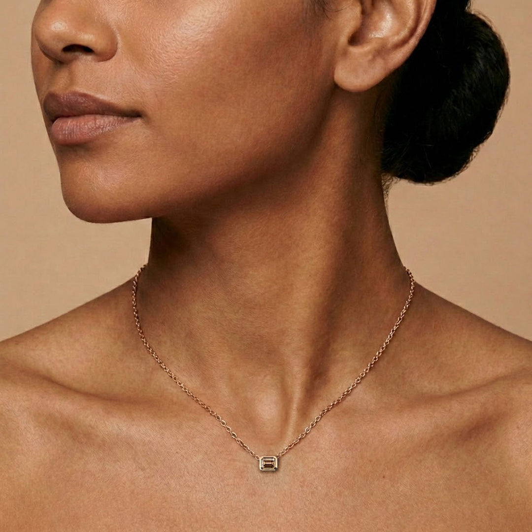 LEIBISH 0.64ct Fancy Brown Emerald-Cut Diamond Bezel Pendant Brand Necklace