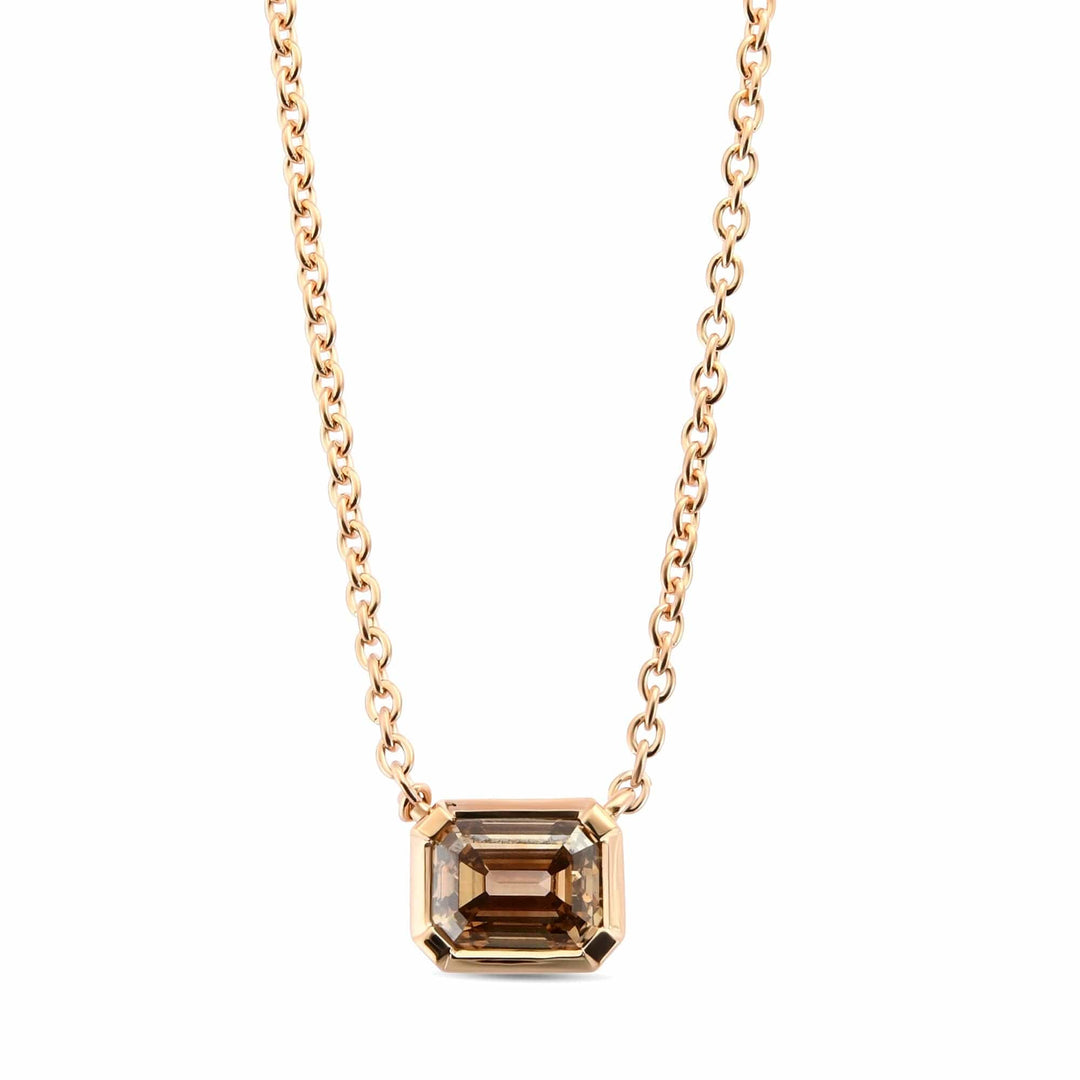LEIBISH 0.64ct Fancy Brown Emerald-Cut Diamond Bezel Pendant Brand Necklace