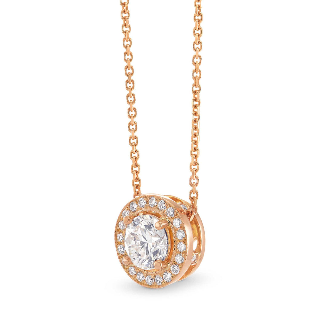 LEIBISH 0.70ct Round Brilliant Diamond Rose Gold Halo Pendant Brand Necklace