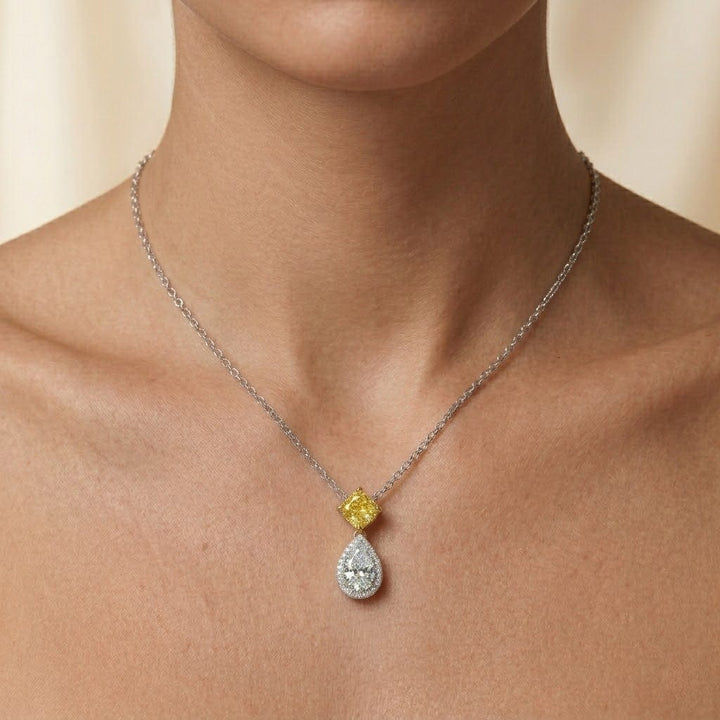 LEIBISH 1.01ct F Colour Pear &amp; Yellow Diamond Halo Pendant Brand Necklace