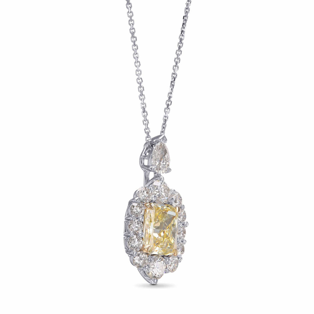 LEIBISH 1.21ct Fancy Yellow Radiant Diamond Halo Pendant Brand Necklace