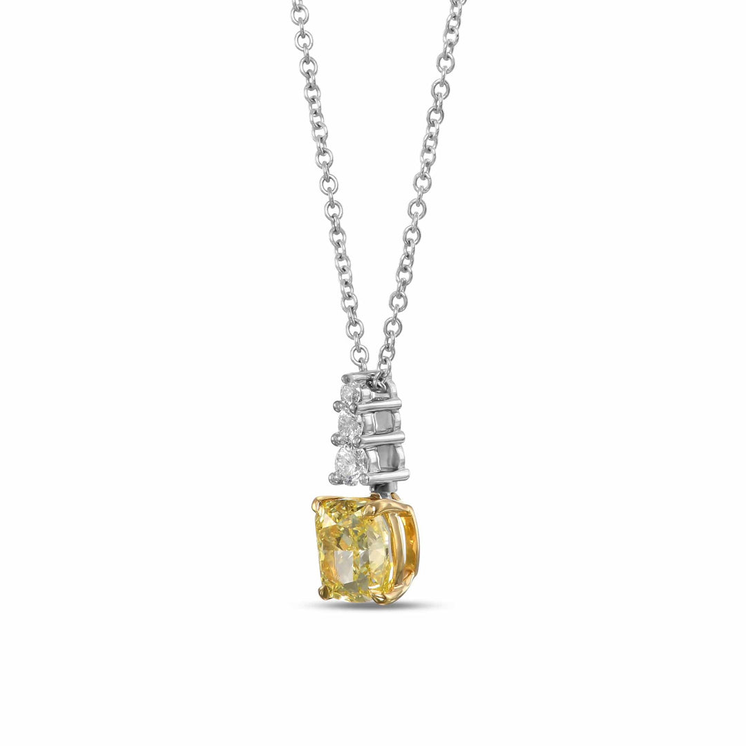 LEIBISH 1.22ct Fancy Intense Yellow &amp; White Diamond Drop Pendant Brand Necklace