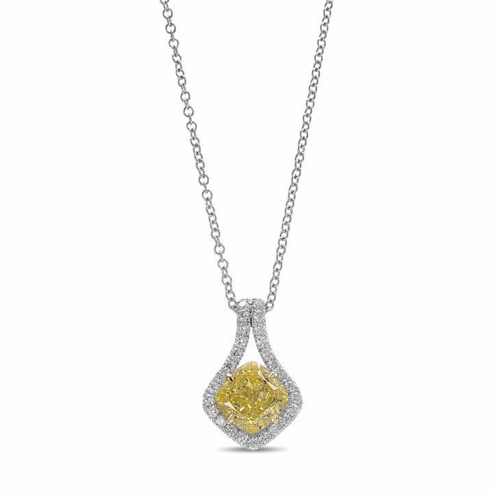 LEIBISH 1.24ct Fancy Yellow Cushion Diamond Drop Pendant Brand Necklace