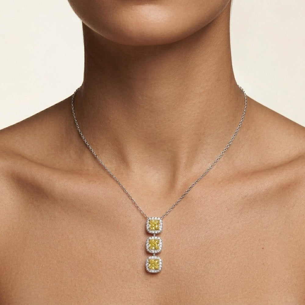 LEIBISH 1.57ct Fancy Intense Yellow Cushion Three-Stone Pendant Brand Necklace