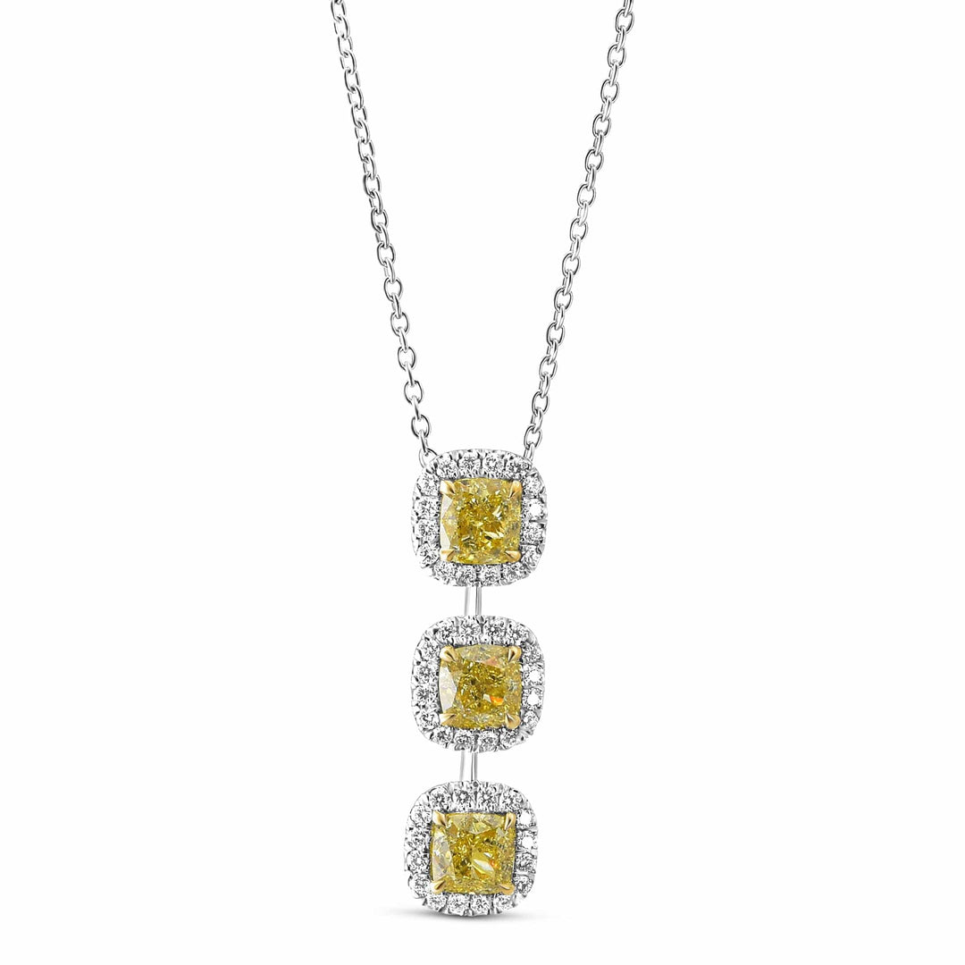 LEIBISH 1.57ct Fancy Intense Yellow Cushion Three-Stone Pendant Brand Necklace