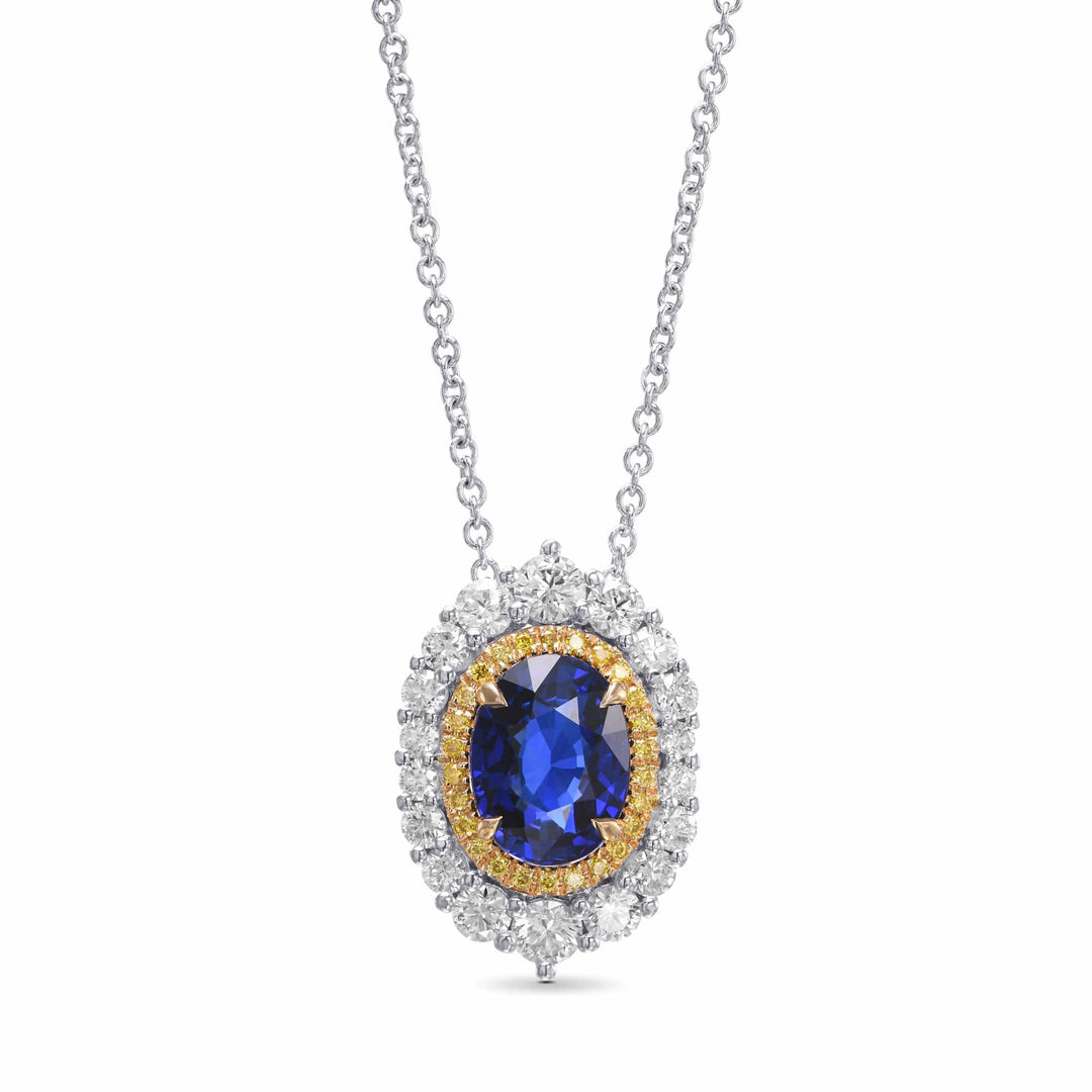 LEIBISH 2.03ct Royal Blue Oval Sapphire Double Halo Pendant Brand Necklace