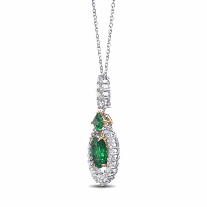 LEIBISH Oval Muzo Emerald &amp; Diamond Floating Halo Pendant Brand Necklace