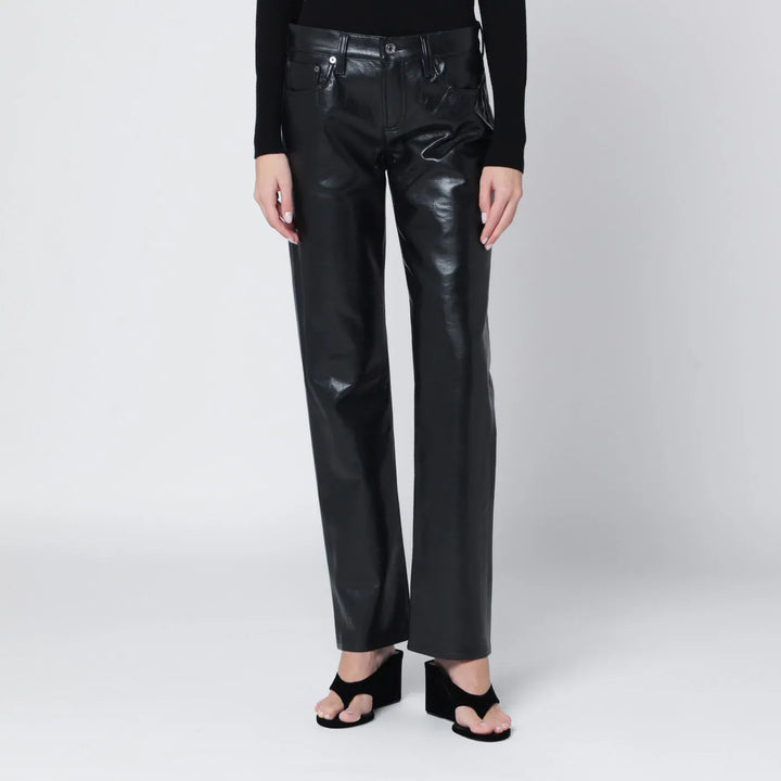 AGOLDE - Black faux leather trousers Low Rise Slim Brand Pants 24