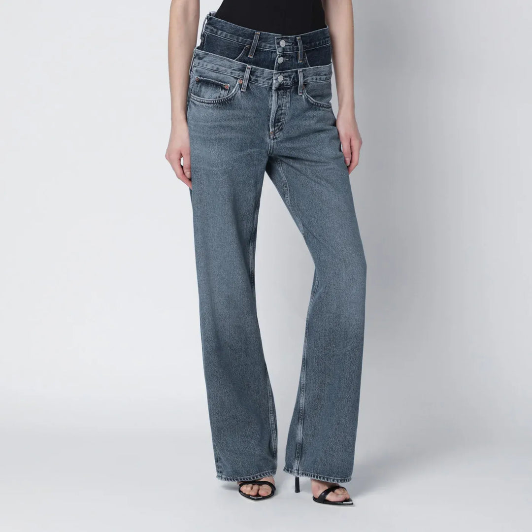 AGOLDE - Elson jeans with double waistband in dark/light indigo Brand Pants 27