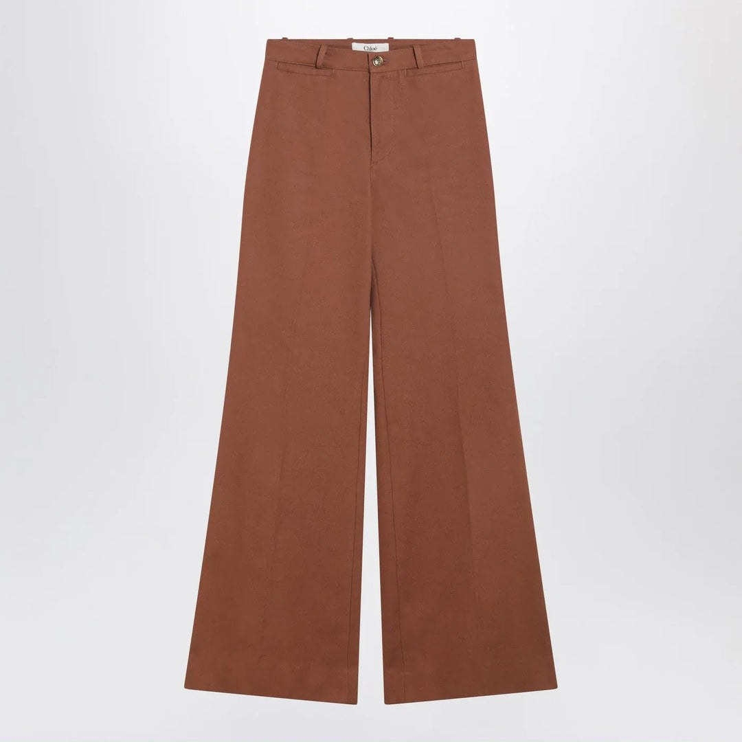 Chloé - Flared cotton trousers in nougat colour Brand Pants 38  FR