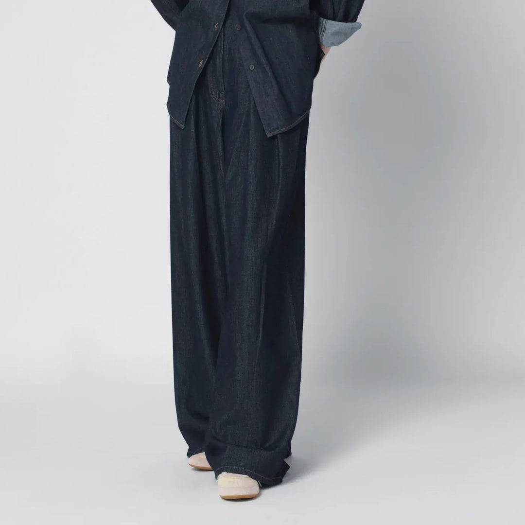 Dries Van Noten - Indigo denim wide-leg trousers with pleats Brand Pants