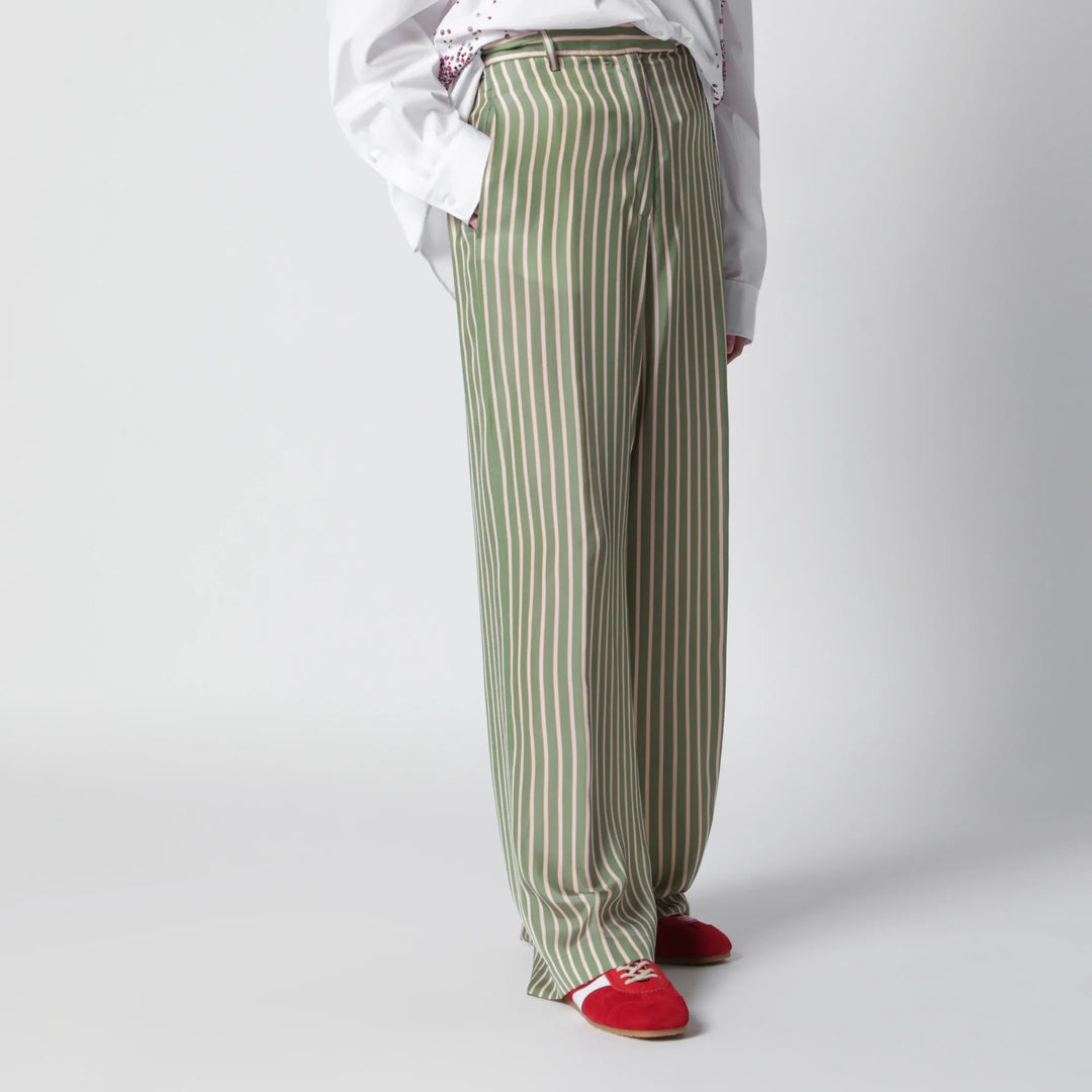Dries Van Noten - Wide-leg green striped trousers Brand Pants