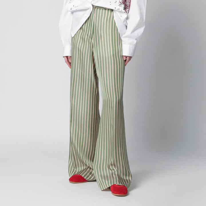 Dries Van Noten - Wide-leg green striped trousers Brand Pants 38  FR