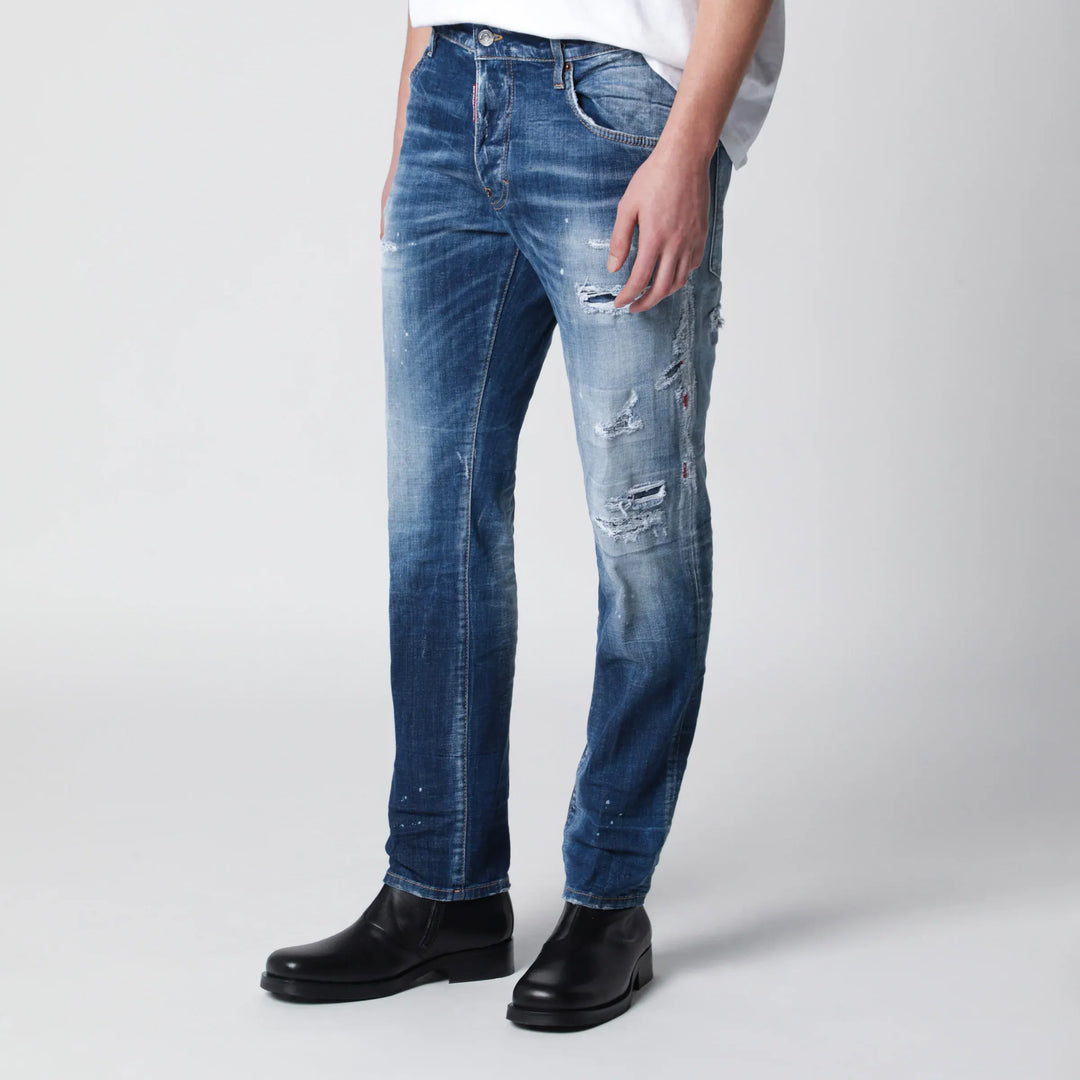 Dsquared2 - Skater jeans in medium blue with destroyed details Brand Pants