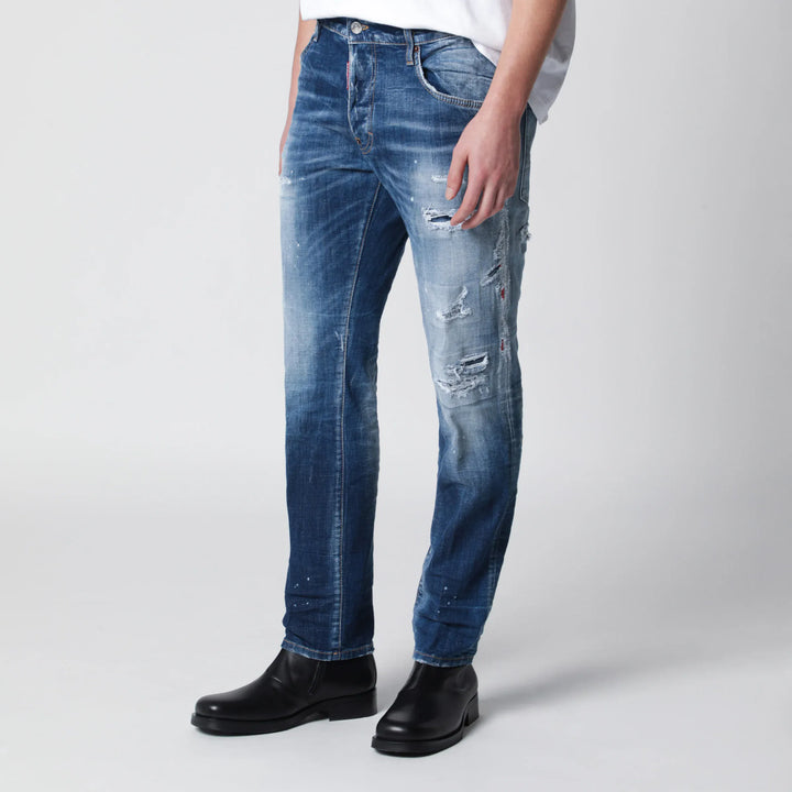 Dsquared2 - Skater jeans in medium blue with destroyed details Brand Pants