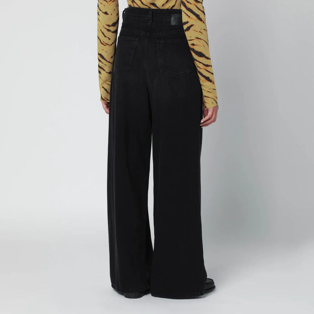 GANNI - Black washed-effect baggy jeans Brand Pants 27