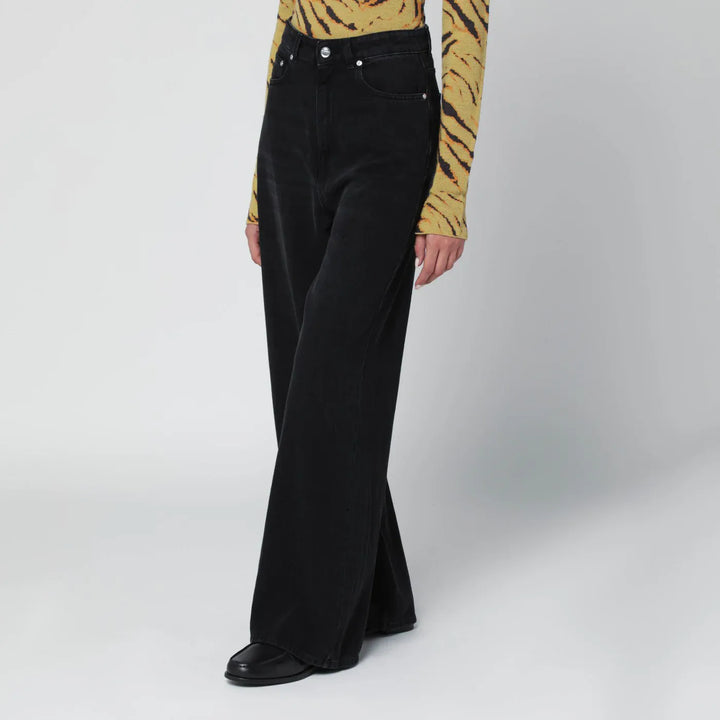 GANNI - Black washed-effect baggy jeans Brand Pants 27