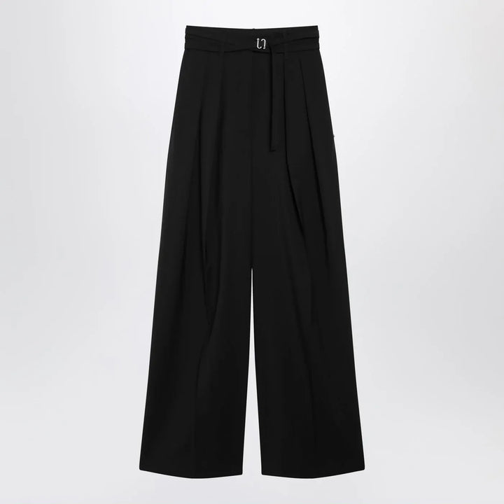 Sportmax - Black wide-leg stretch-wool trousers Brand Pants 42  IT