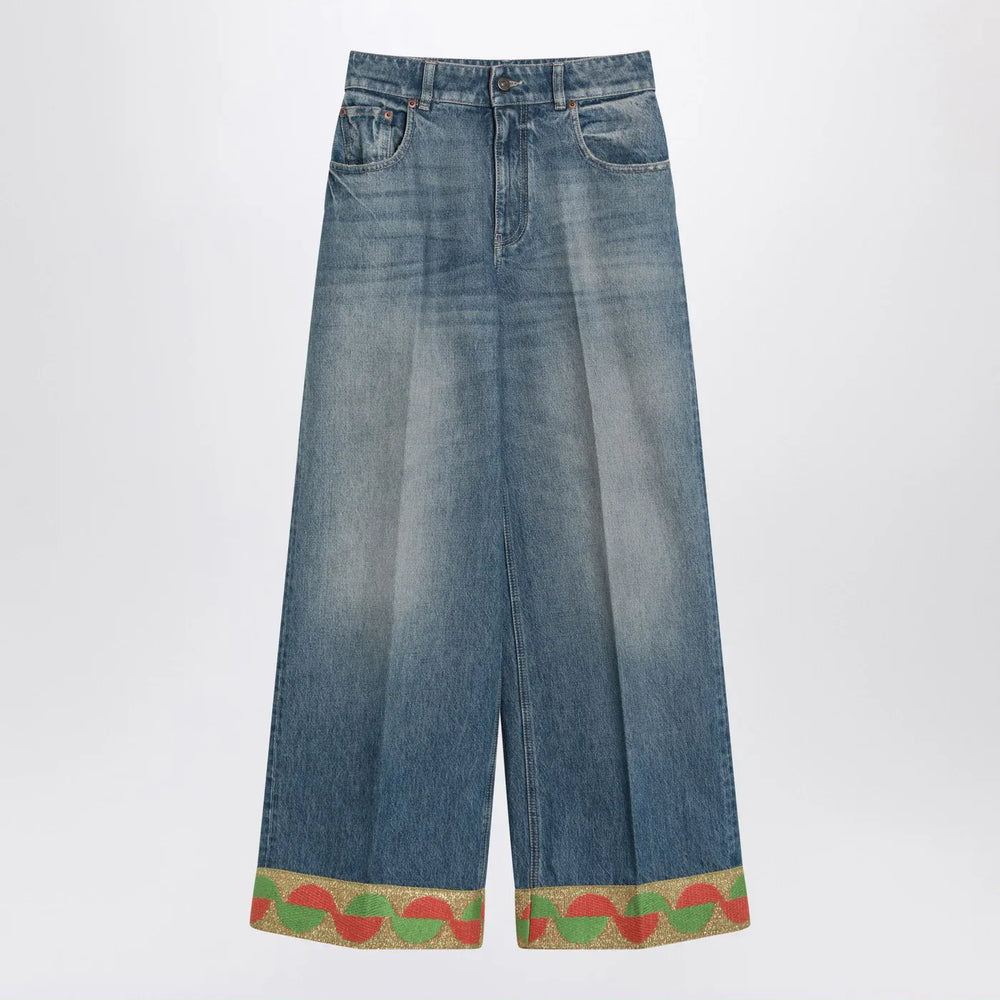 Valentino - Blue washed jeans with jacquard bottoms Brand Pants 26