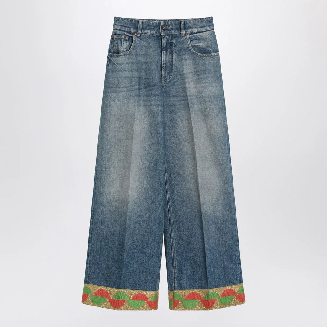 Valentino - Blue washed jeans with jacquard bottoms Brand Pants 26