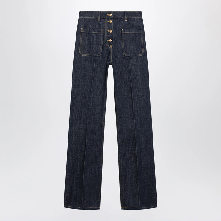 Valentino - Cotton denim pants with logo buttons, medium blue Brand Pants 26