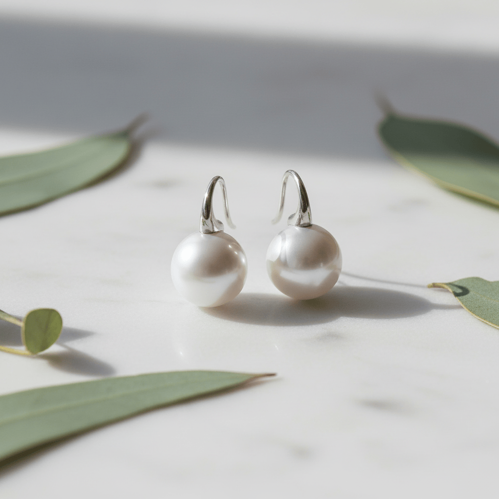 Ikecho Edison Round Short Plain Hook Earrings Brand Pearl Earrings