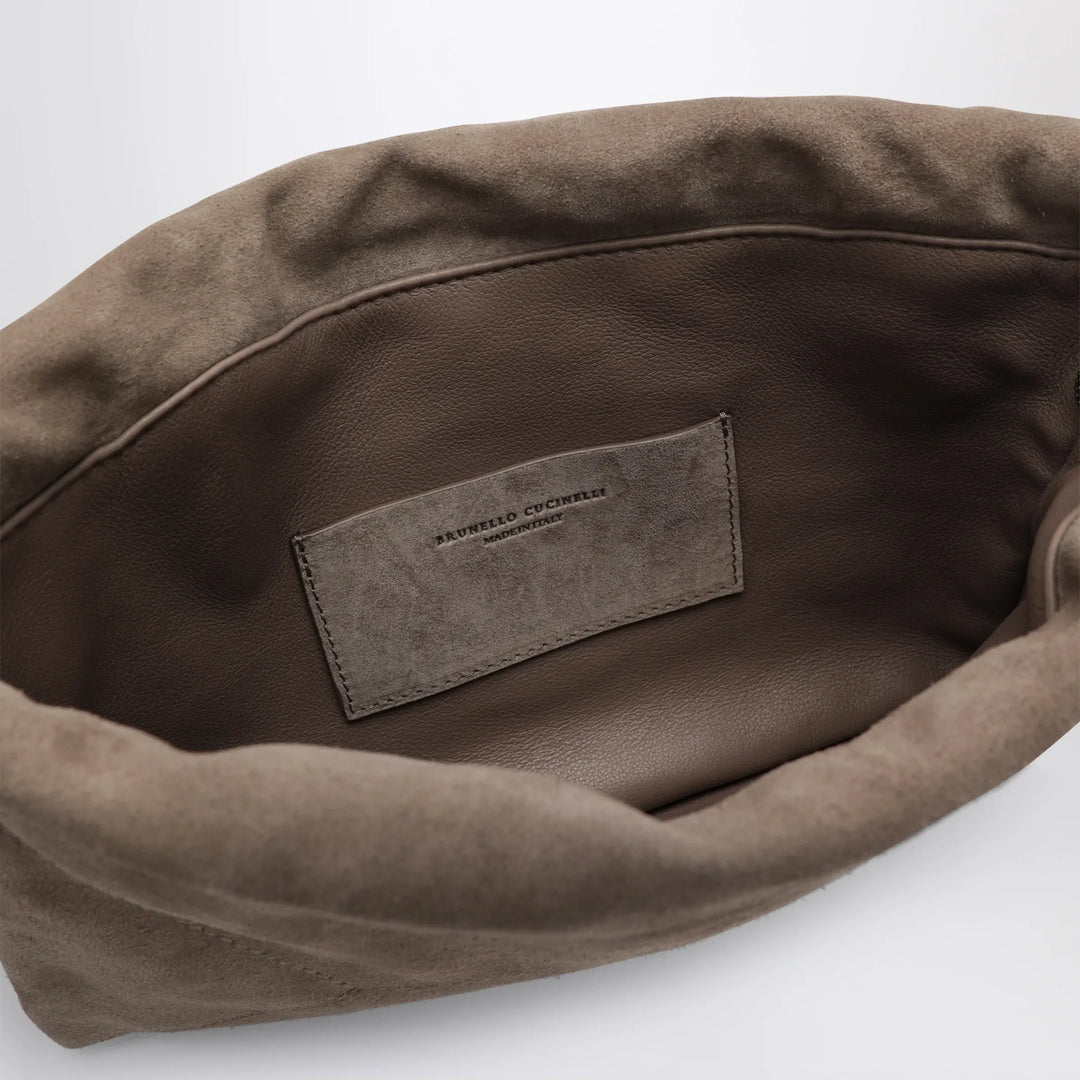 Brunello Cucinelli - BC Duo Pouch brown suede bag with monile detail Brand Pouch Bag TU
