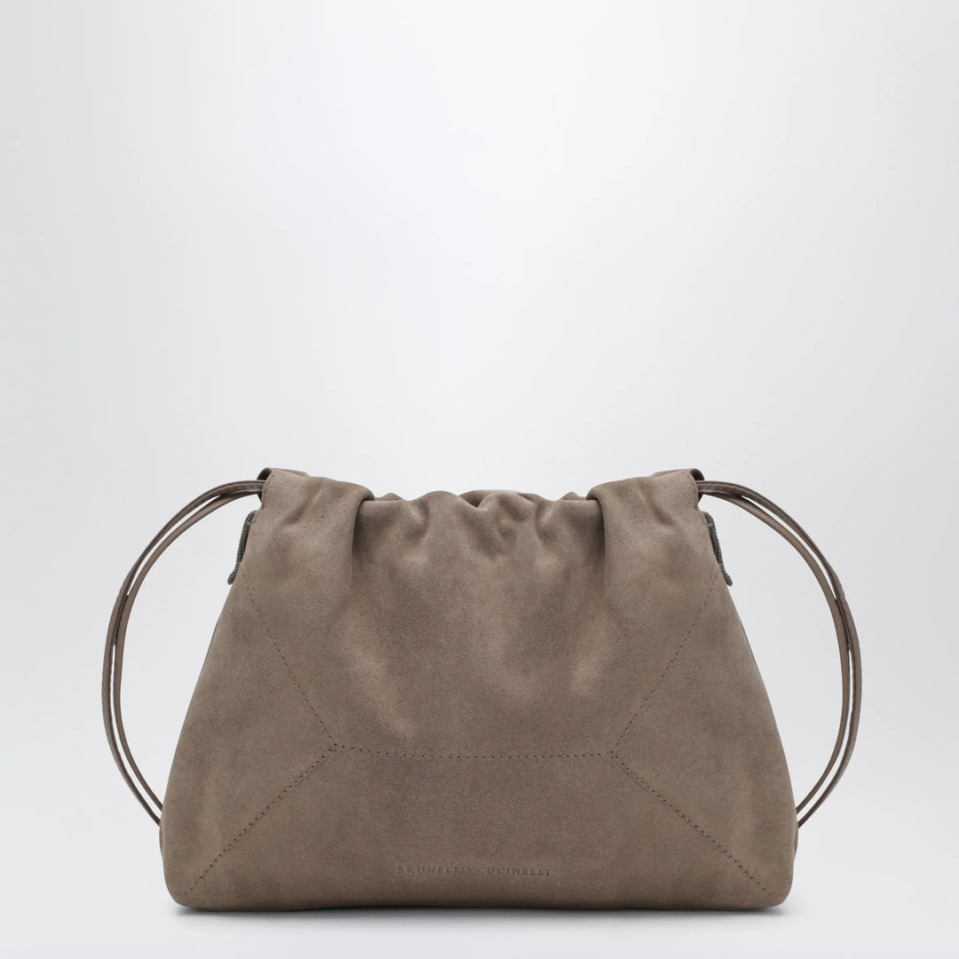 Brunello Cucinelli - BC Duo Pouch brown suede bag with monile detail Brand Pouch Bag TU