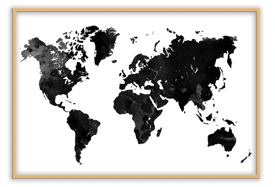 Canvas Print 50x70cm / Natural World Map Black World Map Black Framed Print Brand