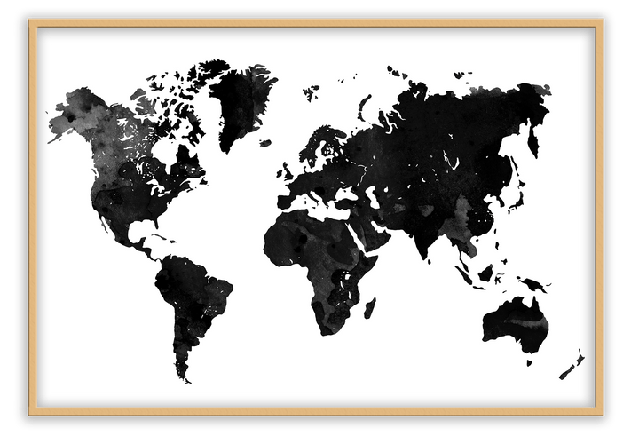 Canvas Print 50x70cm / Natural World Map Black World Map Black Framed Print Brand