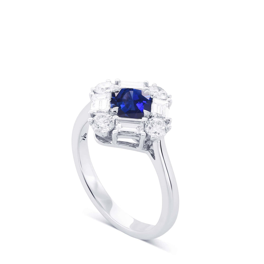 LEIBISH 0.62ct Round Blue Sapphire &amp; Diamond Halo Ring Brand Ring