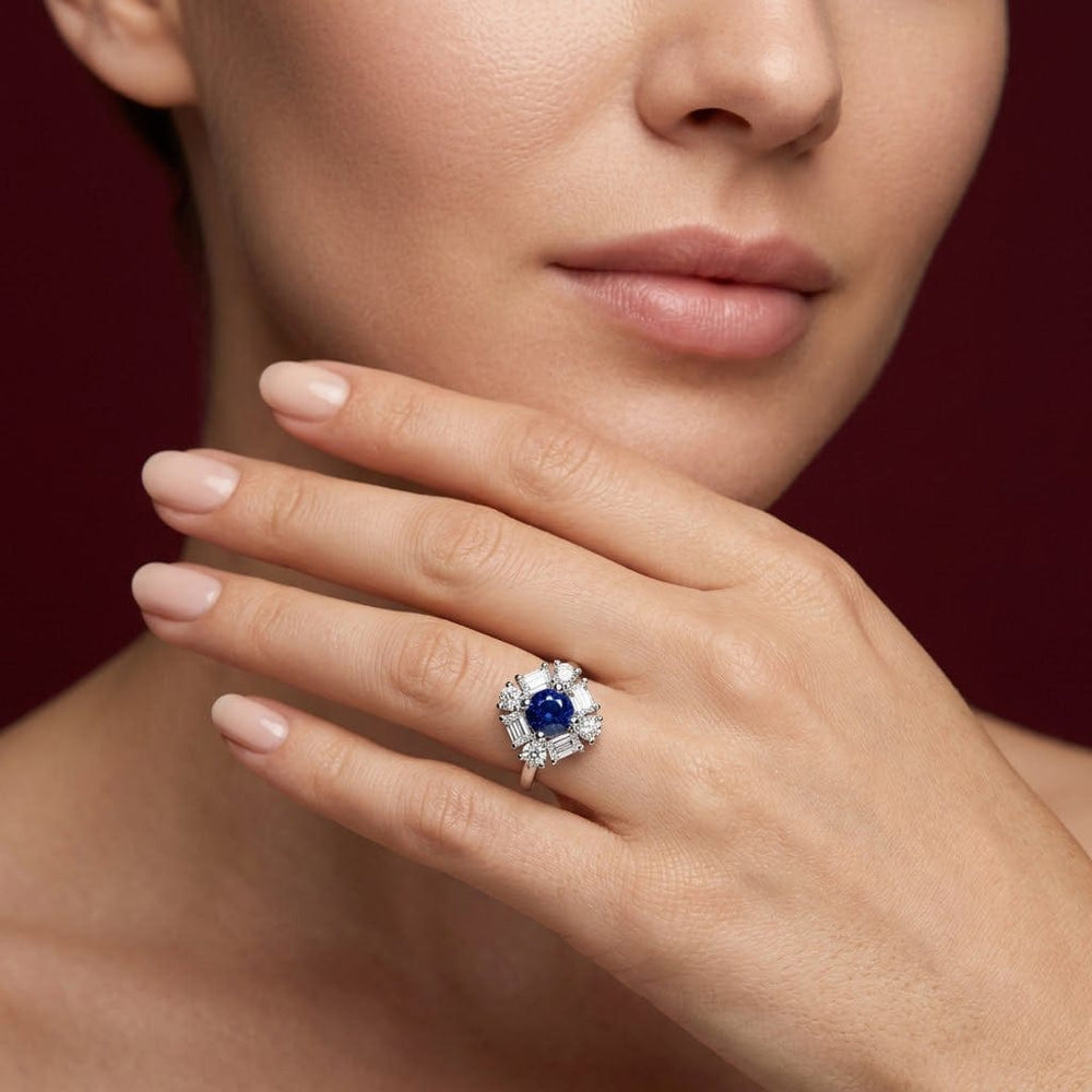 LEIBISH 0.62ct Round Blue Sapphire & Diamond Halo Ring Brand Ring