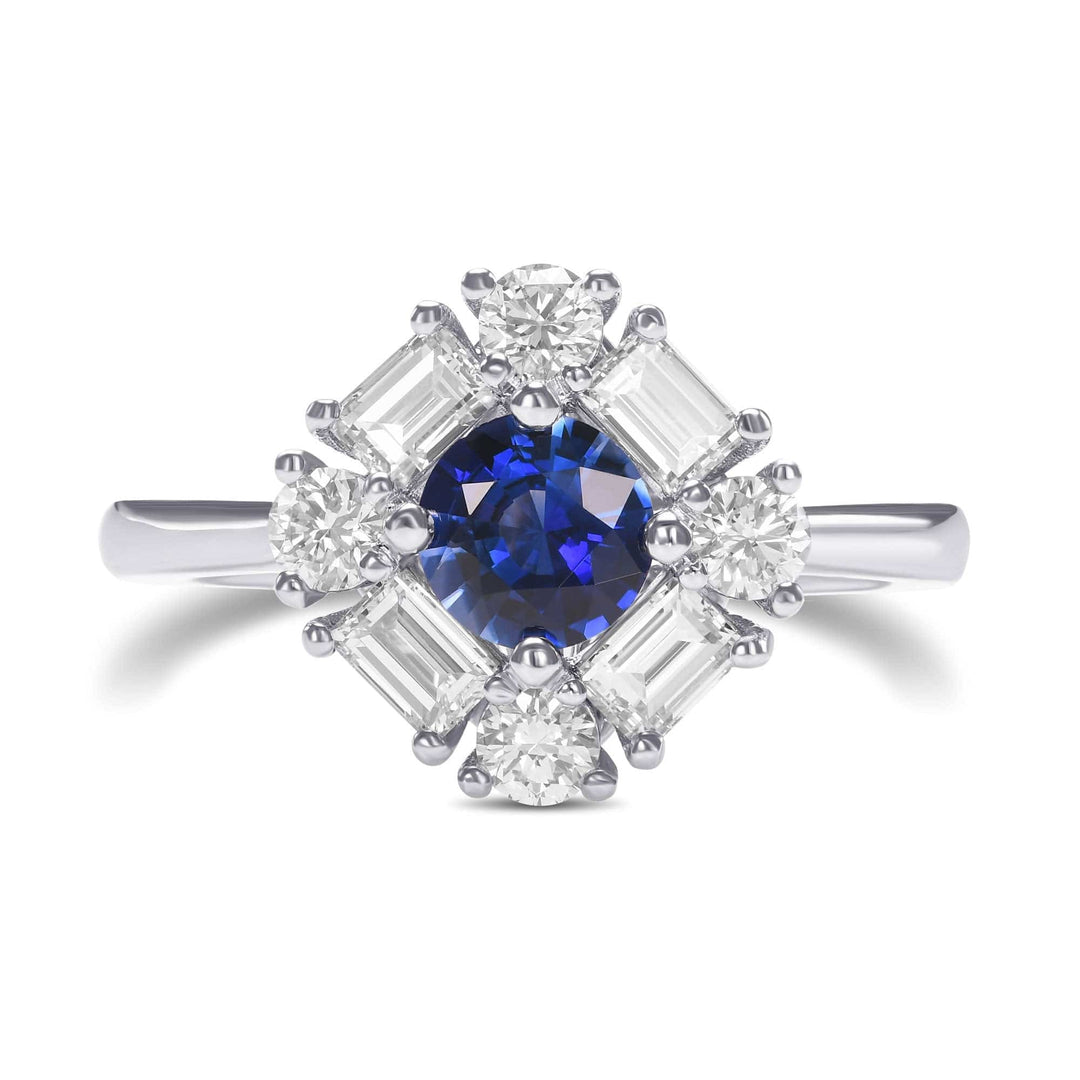LEIBISH 0.62ct Round Blue Sapphire &amp; Diamond Halo Ring Brand Ring