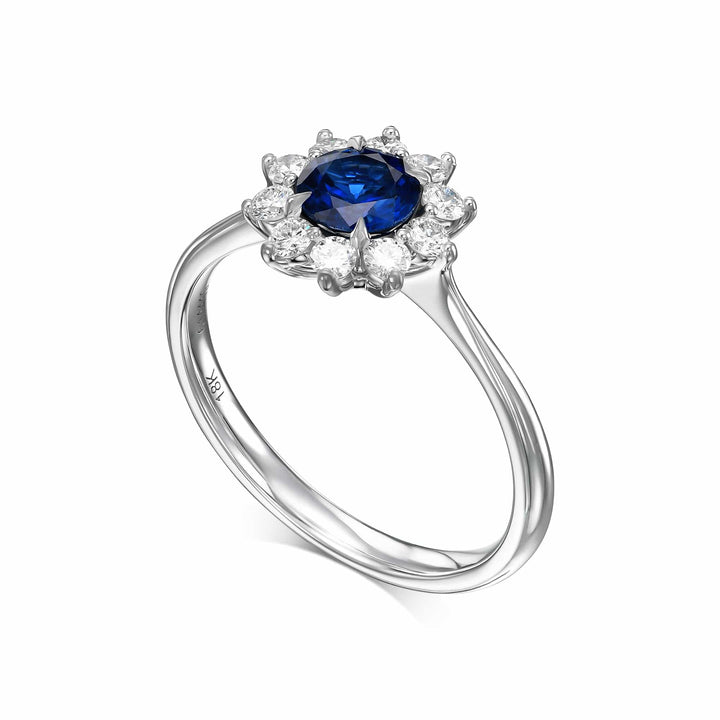 LEIBISH 0.76ct Round Blue Sapphire Floral Halo Ring Brand Ring
