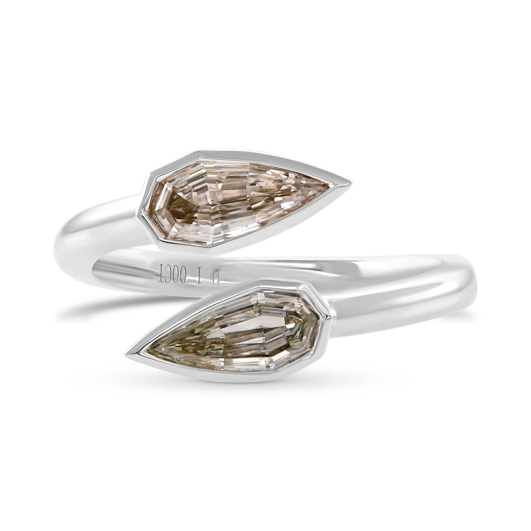 LEIBISH 1.00ct Faint Yellow & Light Brown Two-Stone Pear Diamond Ring Brand Ring