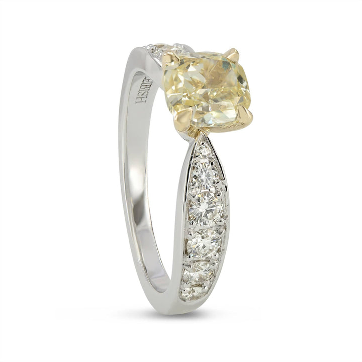 LEIBISH 1.00ct Fancy Yellow Cushion Diamond Side-Stone Ring Brand Ring