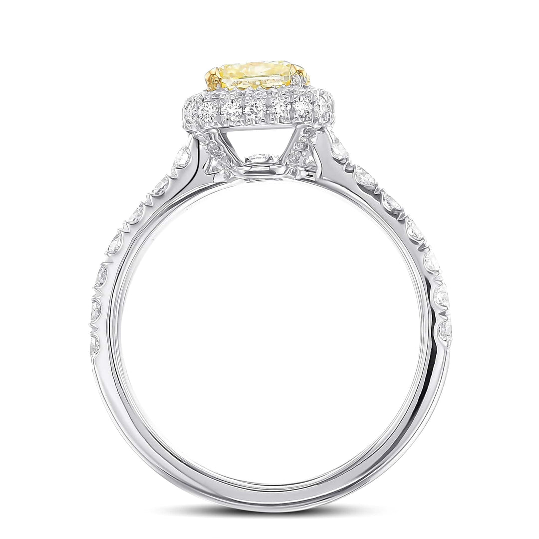 LEIBISH 1.01ct Fancy Light Yellow Cushion Halo Diamond Ring Set Brand Ring
