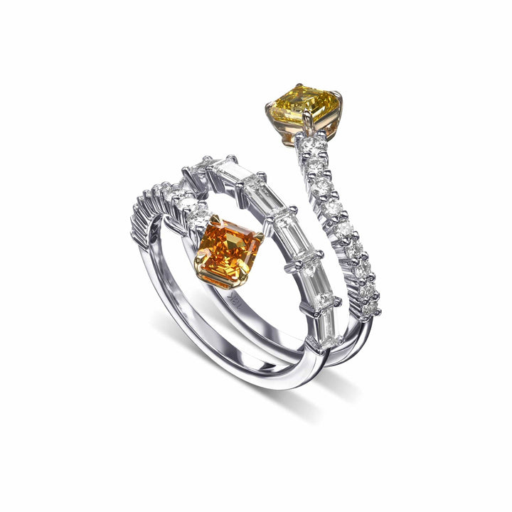 LEIBISH 1.19ct Mixed-Colour Two-Stone Crossover Diamond Ring Brand Ring