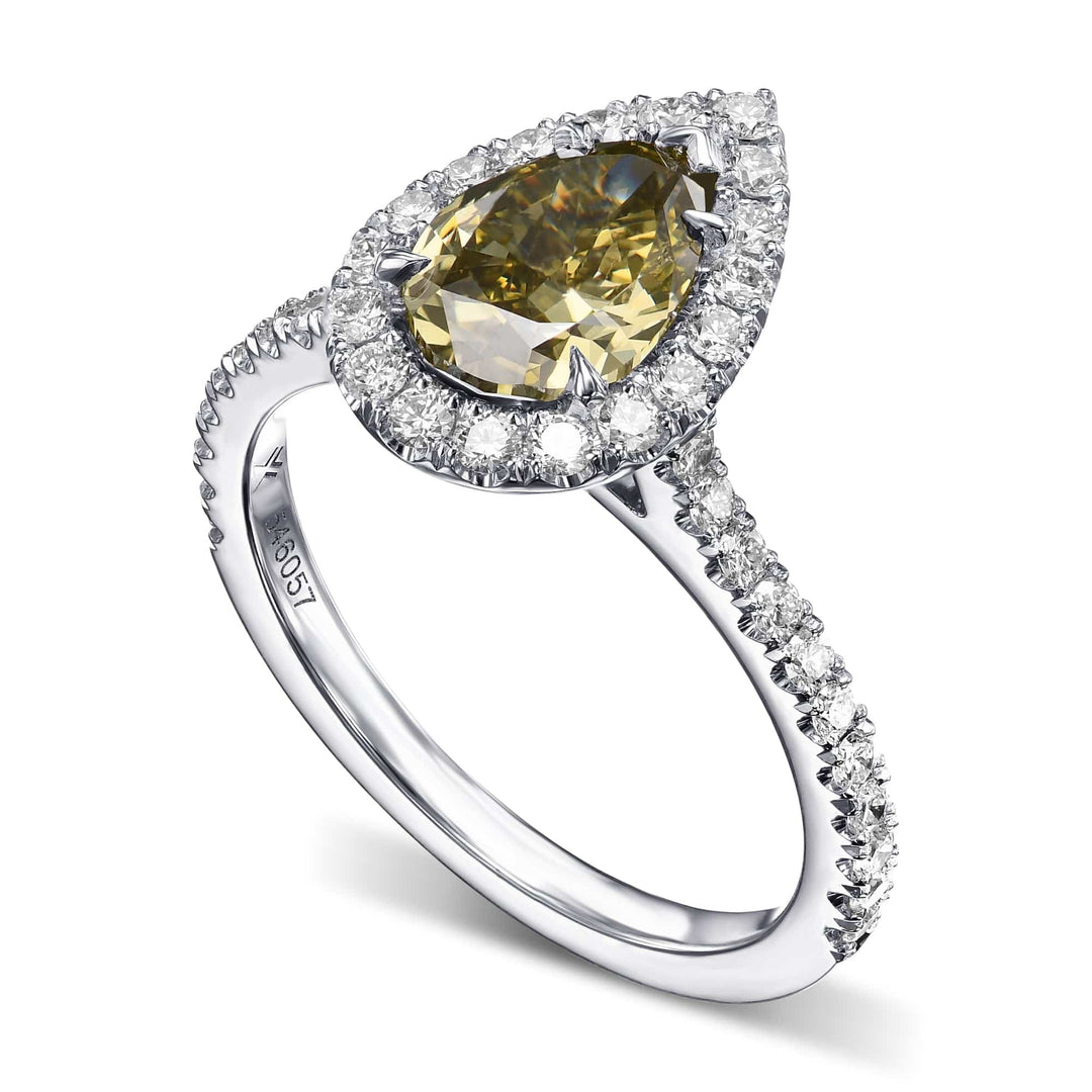 LEIBISH 1.25ct Chameleon Pear Diamond Halo Engagement Ring Brand Ring