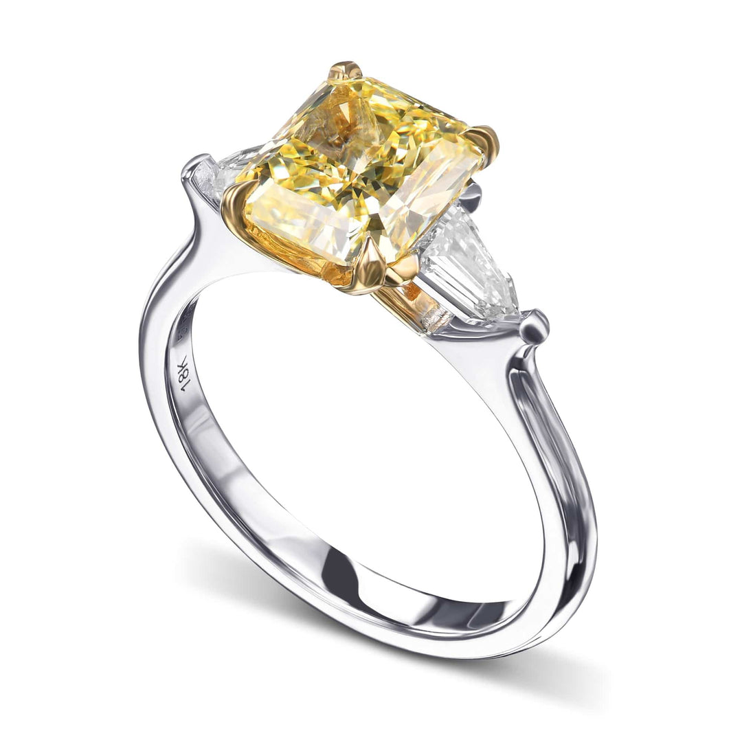 LEIBISH 2.27ct Fancy Yellow Radiant Three-Stone Diamond Ring Brand Ring