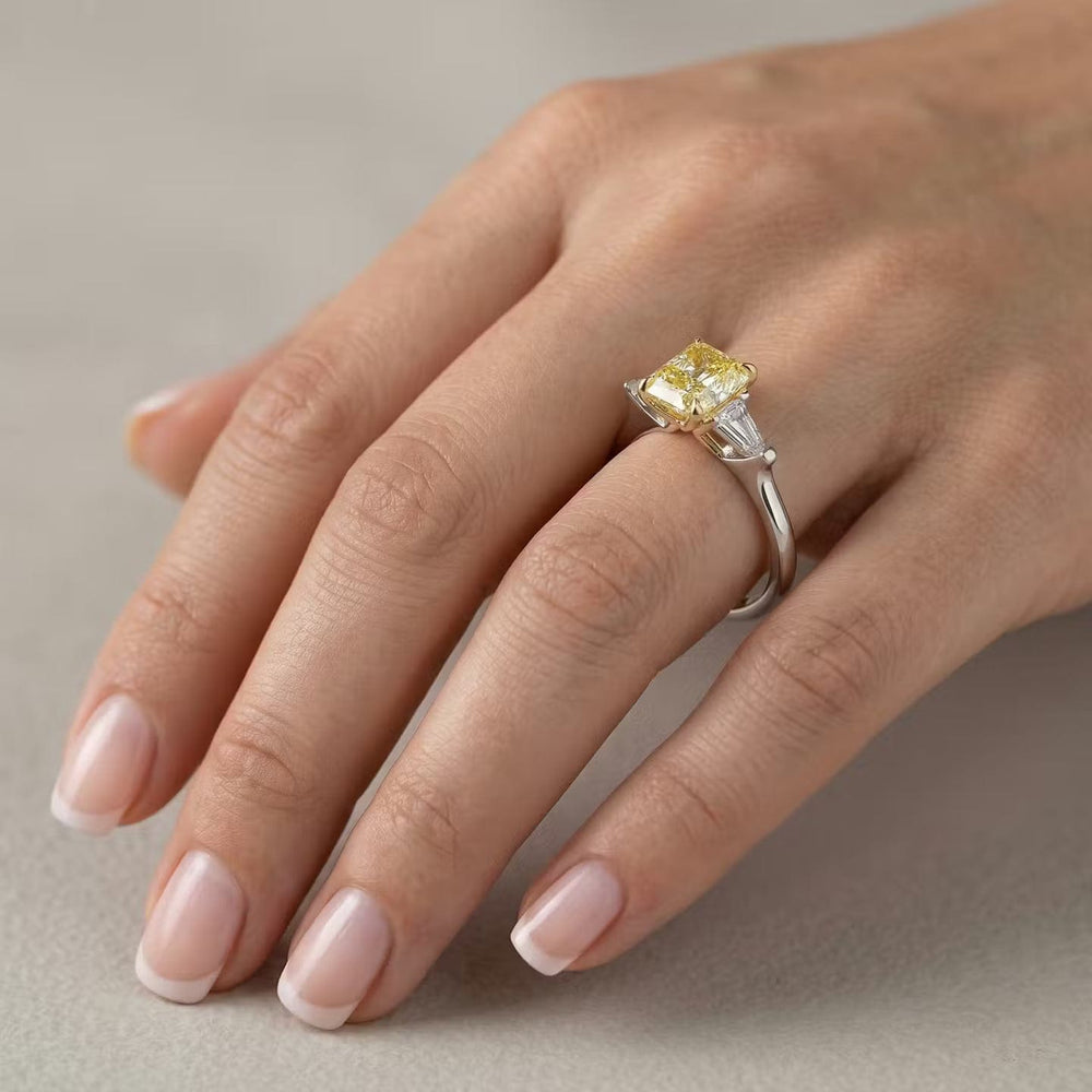 LEIBISH 2.27ct Fancy Yellow Radiant Three-Stone Diamond Ring Brand Ring