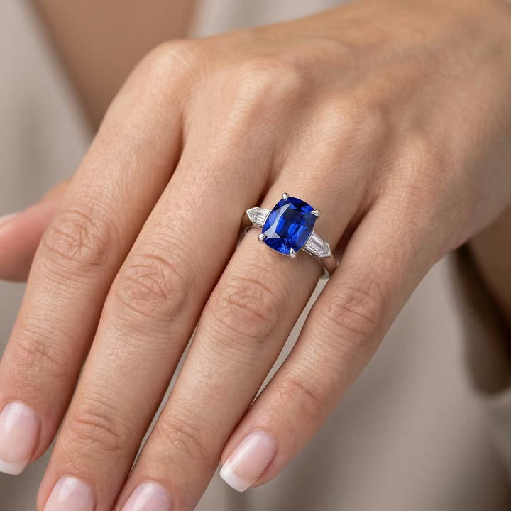 LEIBISH 3.48ct Royal Blue Cushion Sapphire &amp; Diamond Ring Brand Ring
