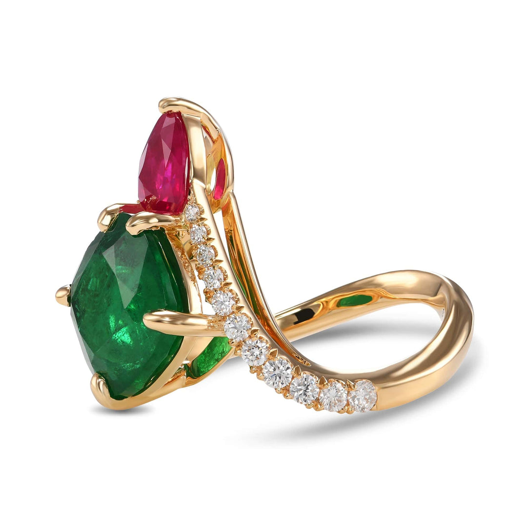 LEIBISH 4.50ct Emerald &amp; Ruby Two-Stone Diamond Ring Brand Ring