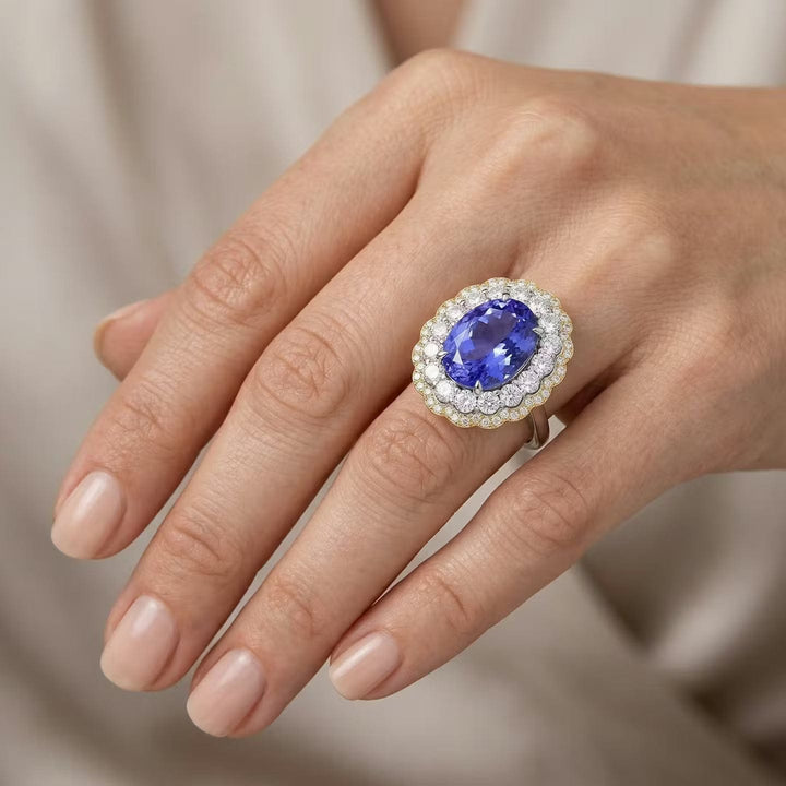LEIBISH 5.78ct Tanzanite Floral Halo Ring Brand Ring